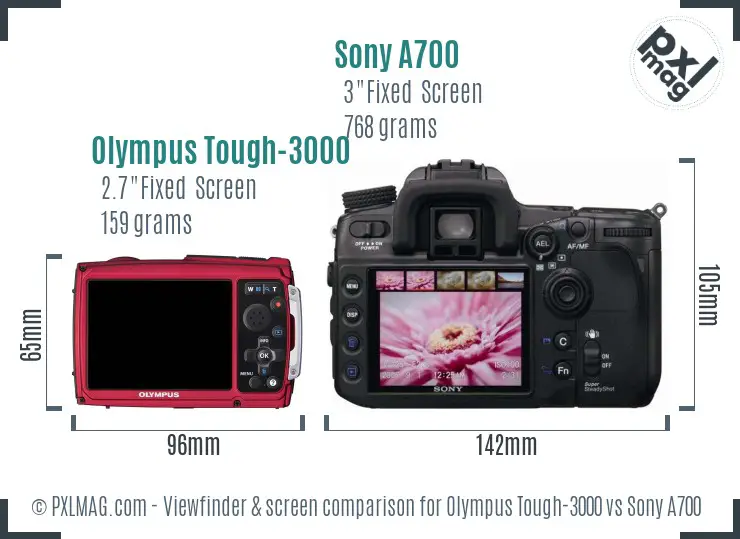 Olympus Tough-3000 vs Sony A700 Screen and Viewfinder comparison