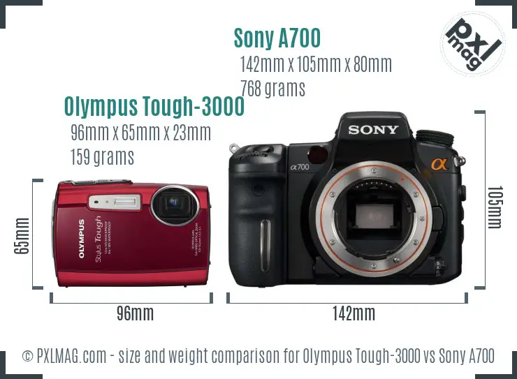 Olympus Tough-3000 vs Sony A700 size comparison