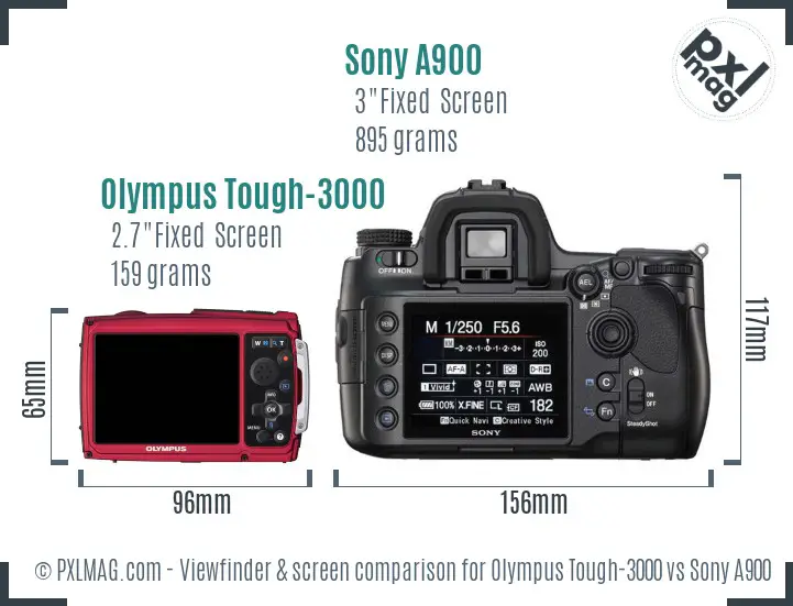 Olympus Tough-3000 vs Sony A900 Screen and Viewfinder comparison