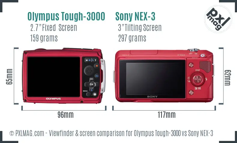 Olympus Tough-3000 vs Sony NEX-3 Screen and Viewfinder comparison