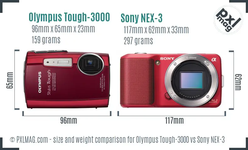 Olympus Tough-3000 vs Sony NEX-3 size comparison