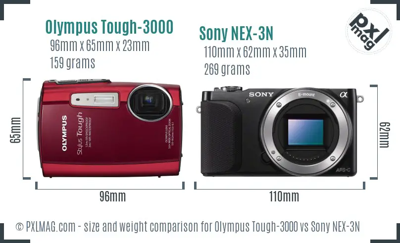 Olympus Tough-3000 vs Sony NEX-3N size comparison