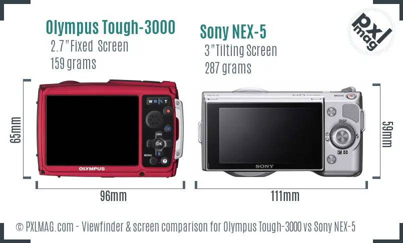 Olympus Tough-3000 vs Sony NEX-5 Screen and Viewfinder comparison