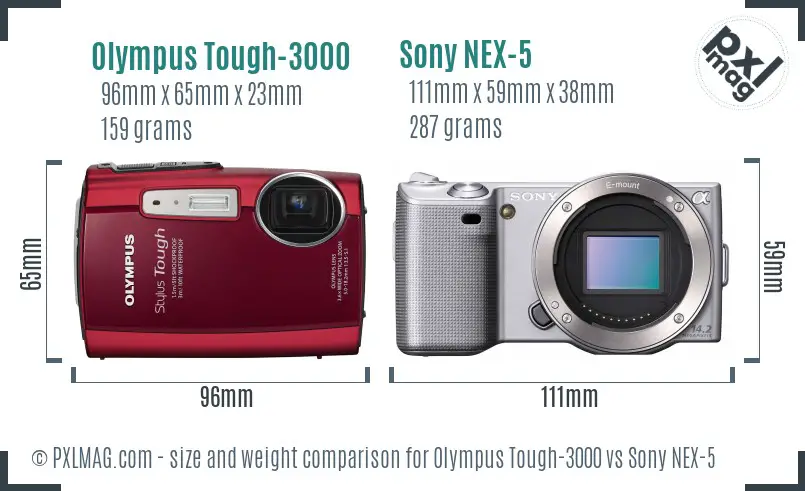Olympus Tough-3000 vs Sony NEX-5 size comparison