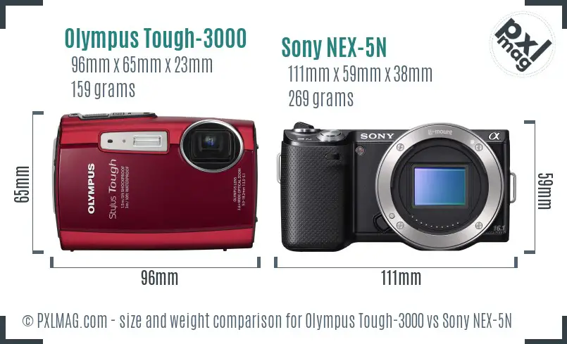 Olympus Tough-3000 vs Sony NEX-5N size comparison