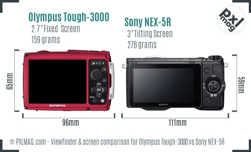 Olympus Tough-3000 vs Sony NEX-5R Screen and Viewfinder comparison
