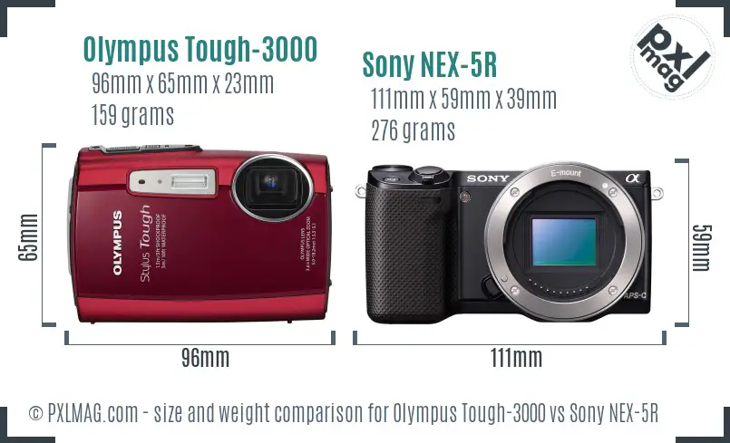 Olympus Tough-3000 vs Sony NEX-5R size comparison