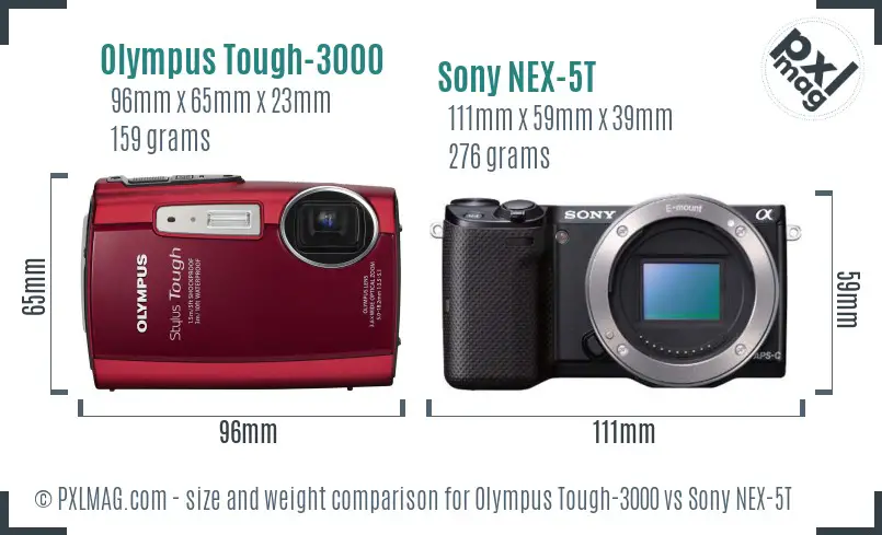 Olympus Tough-3000 vs Sony NEX-5T size comparison