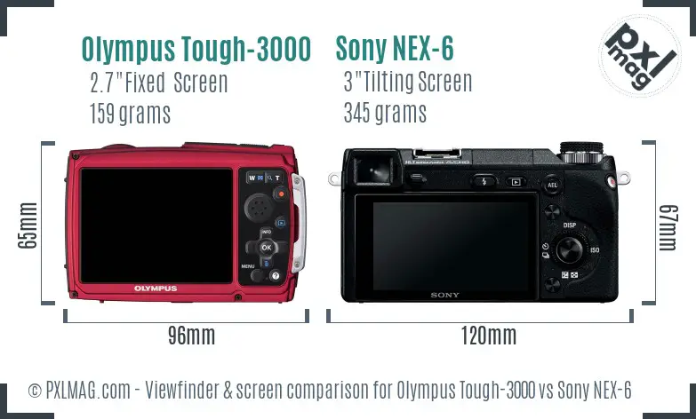 Olympus Tough-3000 vs Sony NEX-6 Screen and Viewfinder comparison