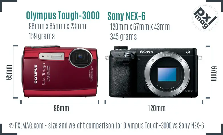 Olympus Tough-3000 vs Sony NEX-6 size comparison