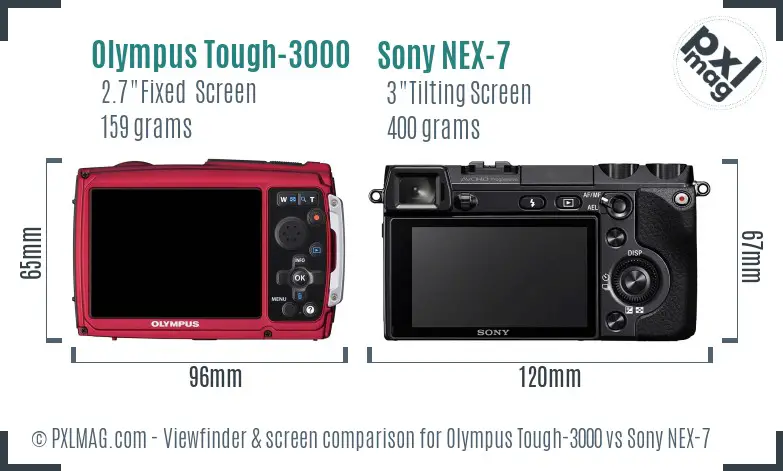 Olympus Tough-3000 vs Sony NEX-7 Screen and Viewfinder comparison