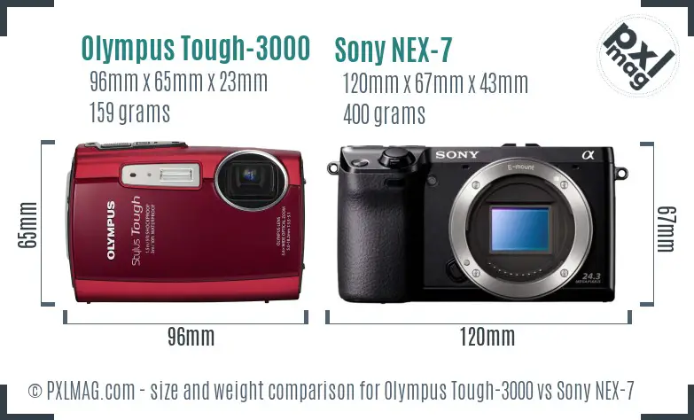 Olympus Tough-3000 vs Sony NEX-7 size comparison