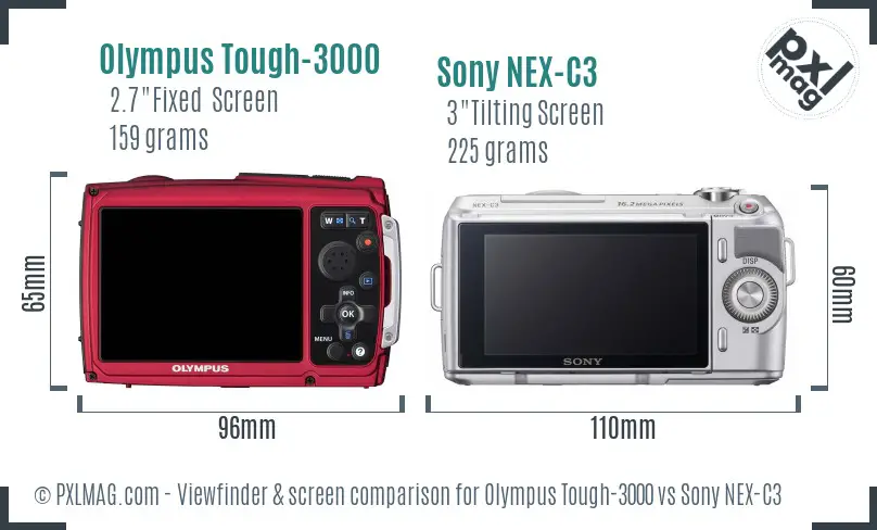 Olympus Tough-3000 vs Sony NEX-C3 Screen and Viewfinder comparison