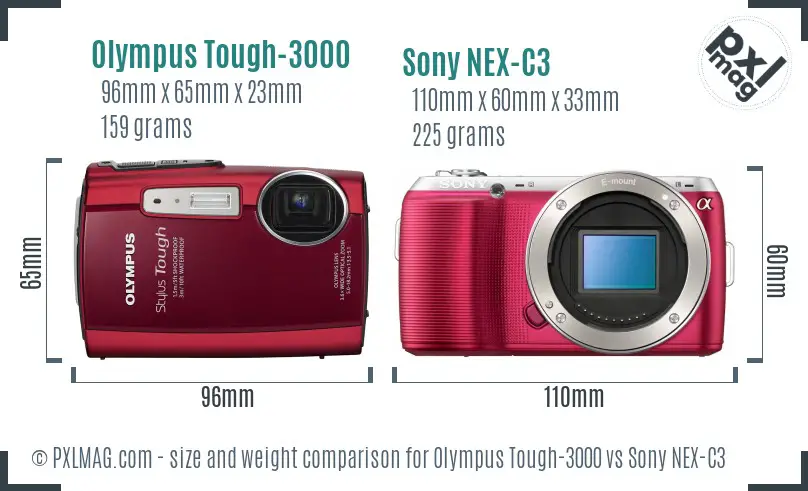 Olympus Tough-3000 vs Sony NEX-C3 size comparison