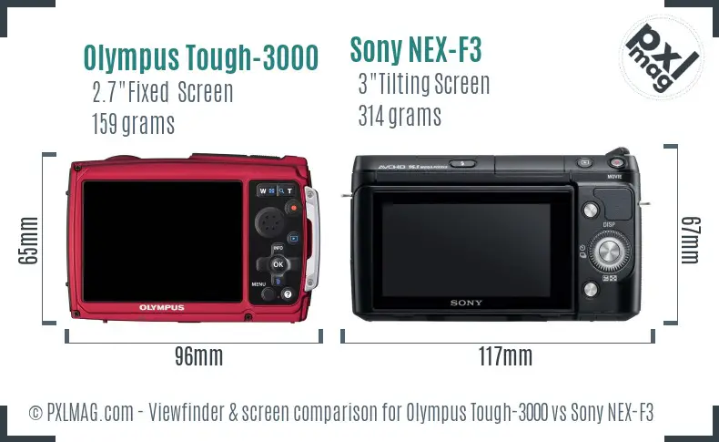 Olympus Tough-3000 vs Sony NEX-F3 Screen and Viewfinder comparison