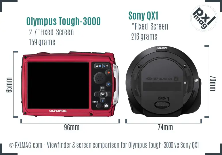 Olympus Tough-3000 vs Sony QX1 Screen and Viewfinder comparison