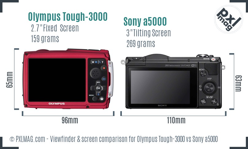 Olympus Tough-3000 vs Sony a5000 Screen and Viewfinder comparison