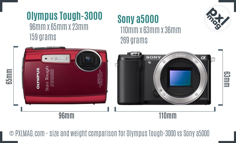 Olympus Tough-3000 vs Sony a5000 size comparison