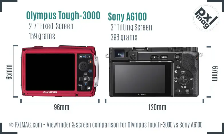 Olympus Tough-3000 vs Sony A6100 Screen and Viewfinder comparison