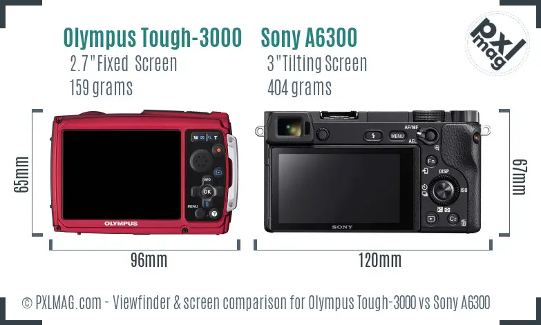 Olympus Tough-3000 vs Sony A6300 Screen and Viewfinder comparison