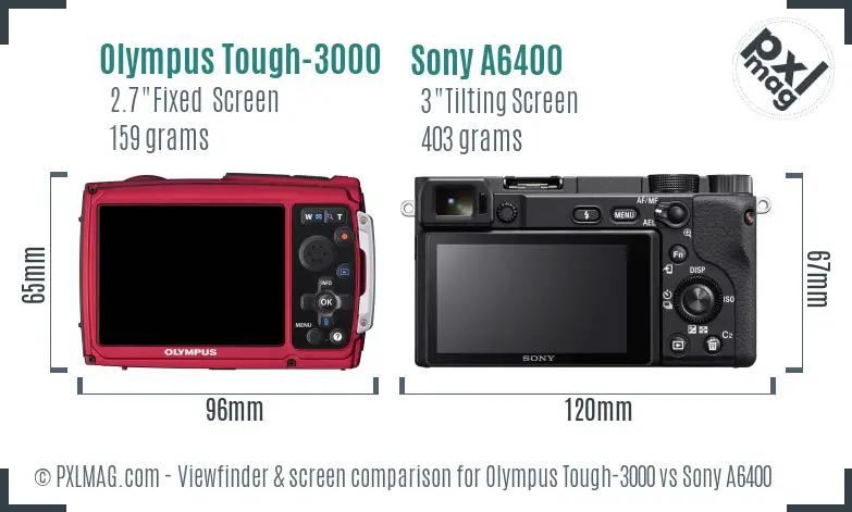 Olympus Tough-3000 vs Sony A6400 Screen and Viewfinder comparison