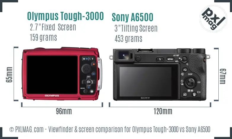 Olympus Tough-3000 vs Sony A6500 Screen and Viewfinder comparison