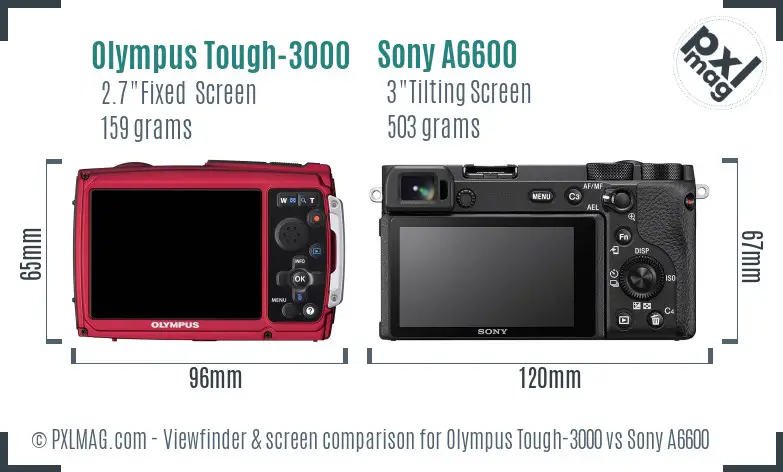 Olympus Tough-3000 vs Sony A6600 Screen and Viewfinder comparison