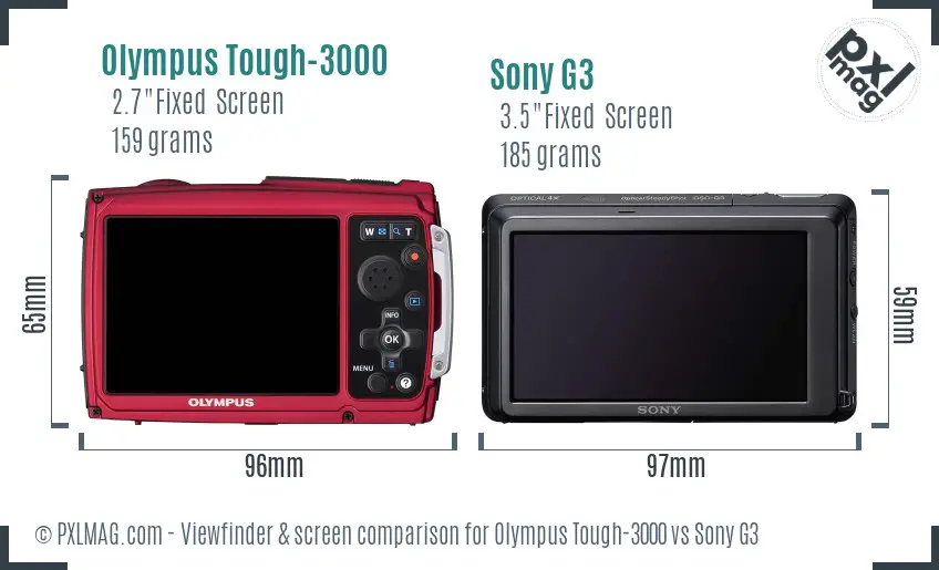 Olympus Tough-3000 vs Sony G3 Screen and Viewfinder comparison