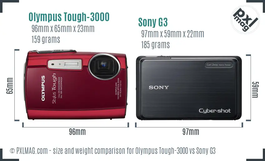 Olympus Tough-3000 vs Sony G3 size comparison