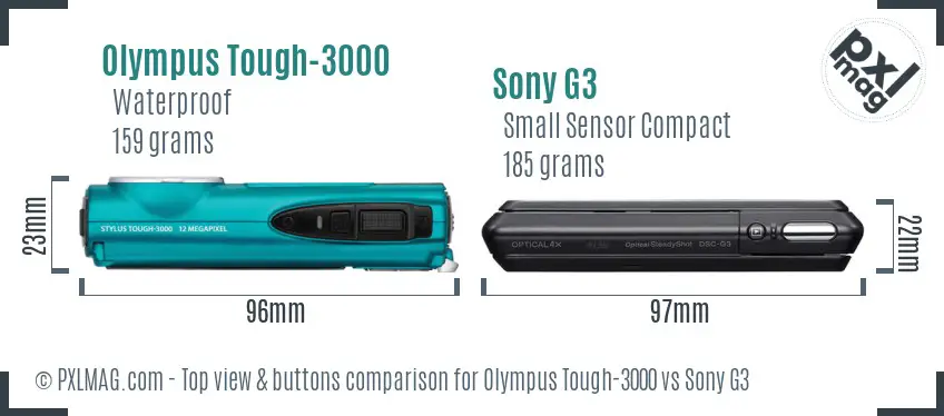 Olympus Tough-3000 vs Sony G3 top view buttons comparison