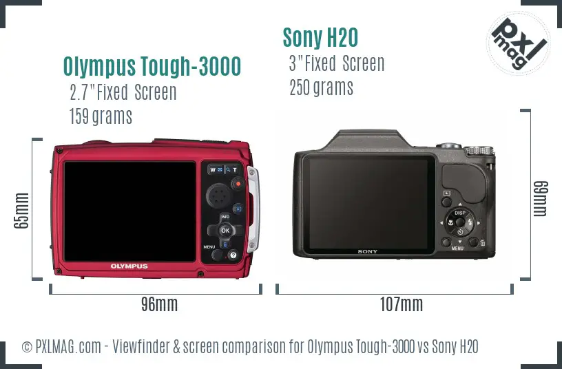 Olympus Tough-3000 vs Sony H20 Screen and Viewfinder comparison