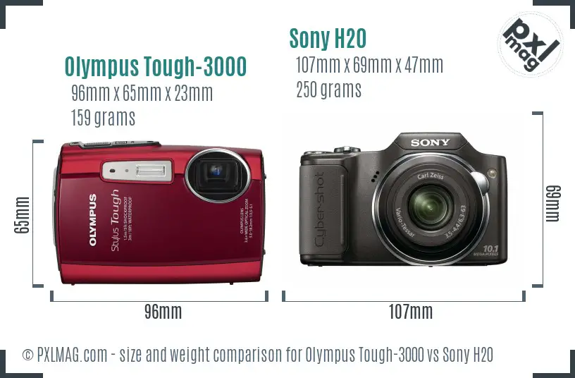 Olympus Tough-3000 vs Sony H20 size comparison