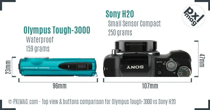 Olympus Tough-3000 vs Sony H20 top view buttons comparison
