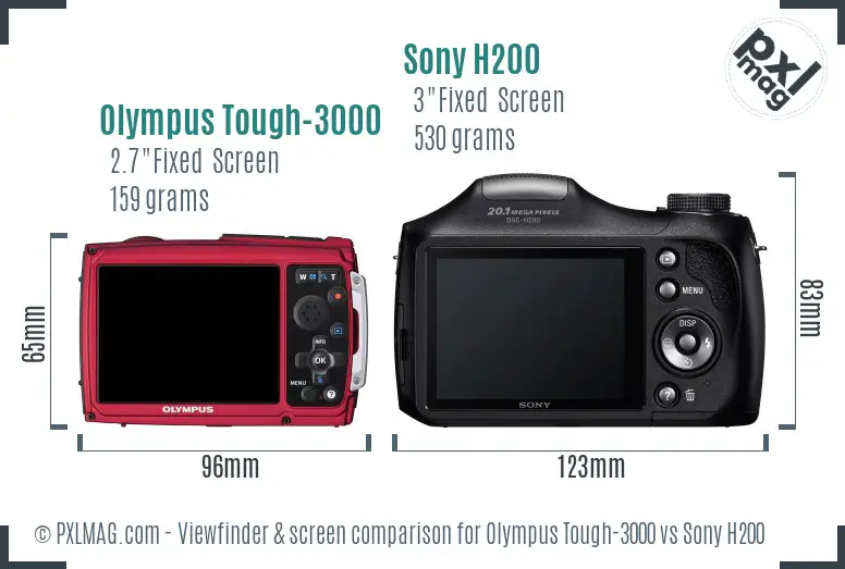 Olympus Tough-3000 vs Sony H200 Screen and Viewfinder comparison