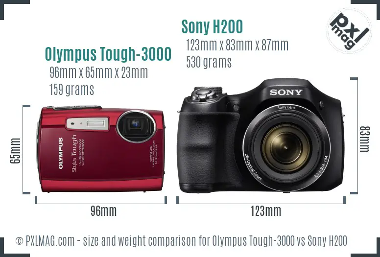 Olympus Tough-3000 vs Sony H200 size comparison