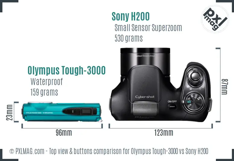 Olympus Tough-3000 vs Sony H200 top view buttons comparison