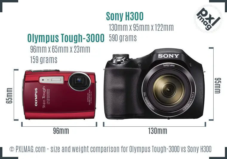 Olympus Tough-3000 vs Sony H300 size comparison