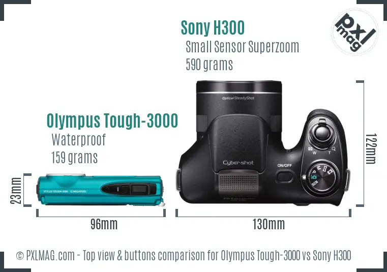 Olympus Tough-3000 vs Sony H300 top view buttons comparison