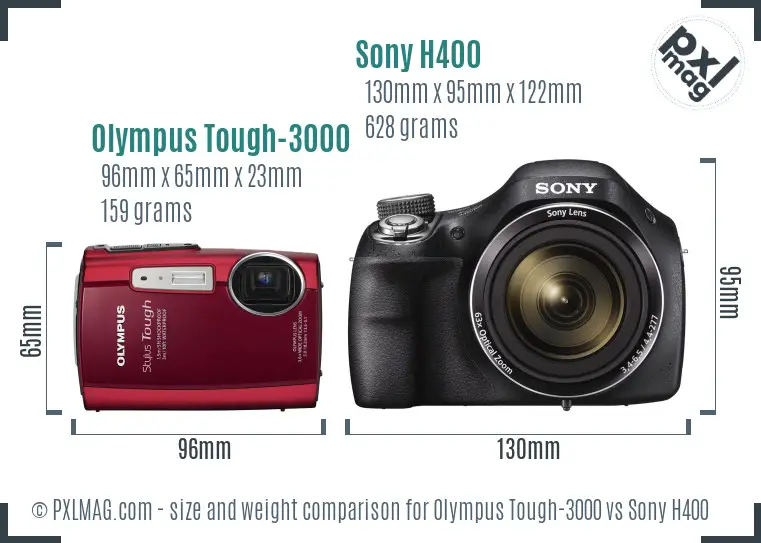 Olympus Tough-3000 vs Sony H400 size comparison