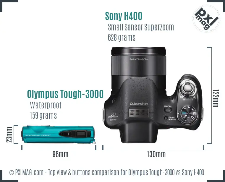 Olympus Tough-3000 vs Sony H400 top view buttons comparison
