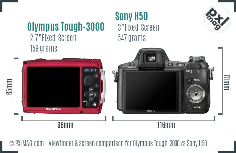 Olympus Tough-3000 vs Sony H50 Screen and Viewfinder comparison
