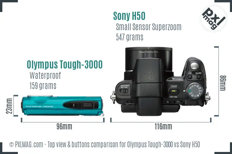 Olympus Tough-3000 vs Sony H50 top view buttons comparison