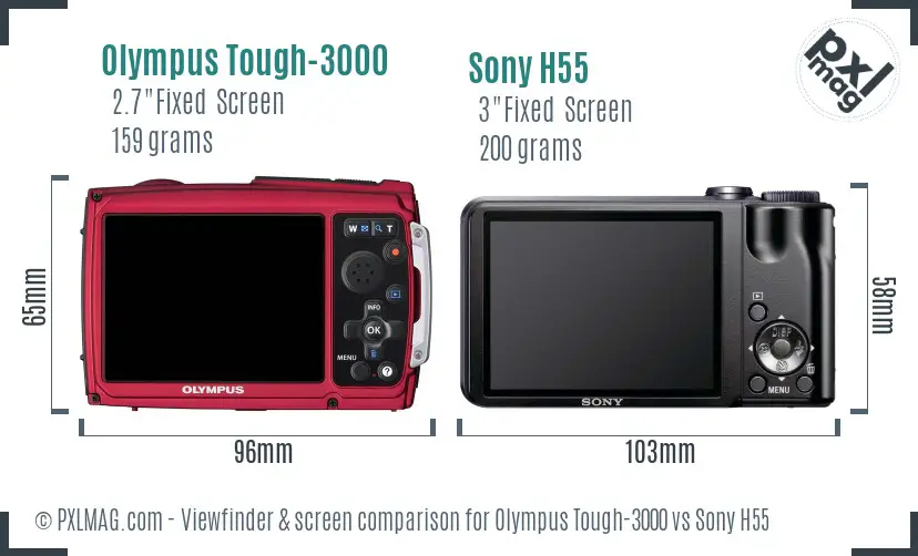Olympus Tough-3000 vs Sony H55 Screen and Viewfinder comparison