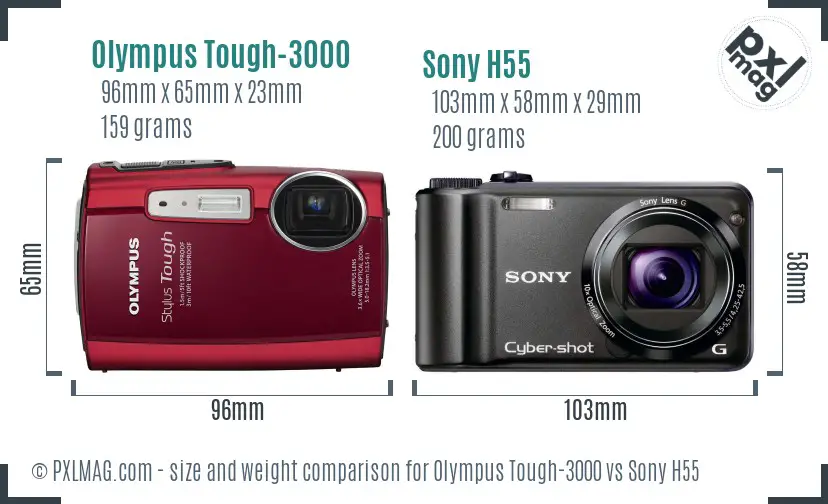 Olympus Tough-3000 vs Sony H55 size comparison