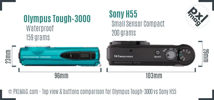 Olympus Tough-3000 vs Sony H55 top view buttons comparison