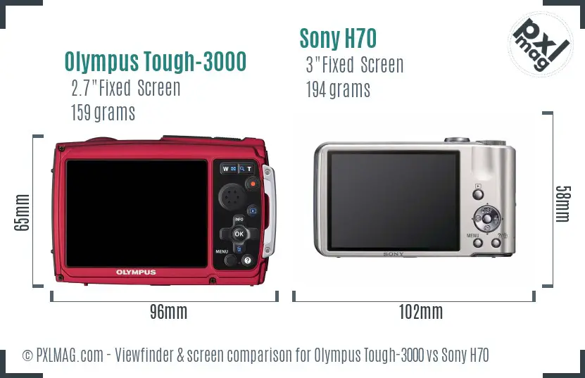 Olympus Tough-3000 vs Sony H70 Screen and Viewfinder comparison