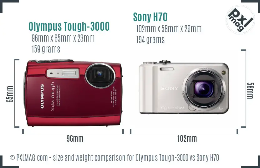 Olympus Tough-3000 vs Sony H70 size comparison