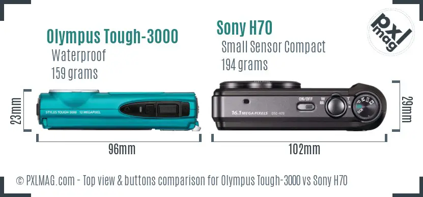Olympus Tough-3000 vs Sony H70 top view buttons comparison
