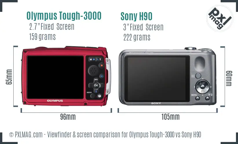 Olympus Tough-3000 vs Sony H90 Screen and Viewfinder comparison