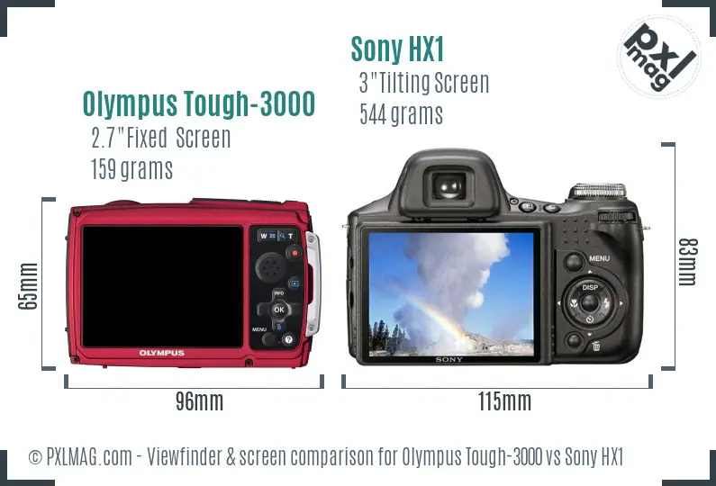 Olympus Tough-3000 vs Sony HX1 Screen and Viewfinder comparison
